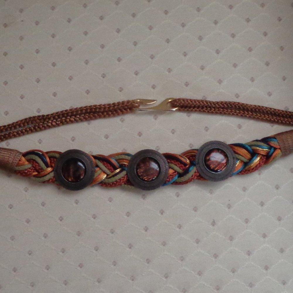Vintage Braided Cord Belt Brown Rust Blue Sz-34